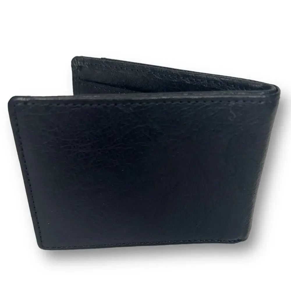 Spikes and Sparrow Mens Black Leather Classic Bifold Wallet Slim Cards ID Window